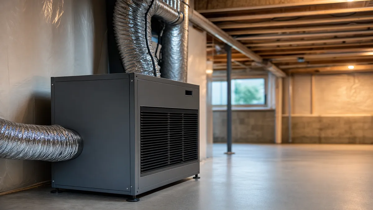 Whole-home dehumidifier in a clean basement