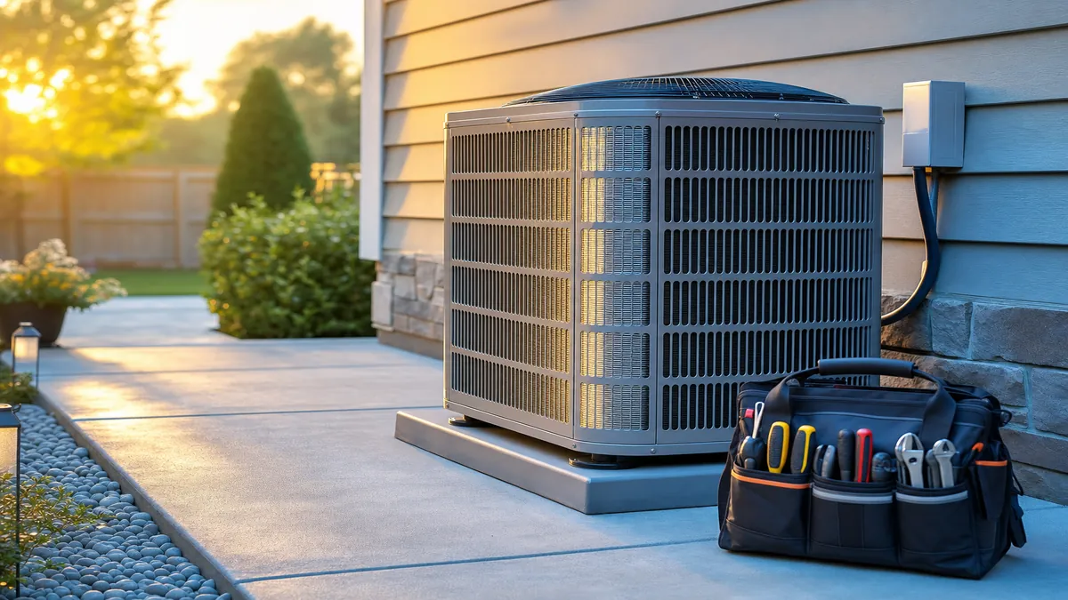 Cleaned outdoor condenser unit with a service toolkit